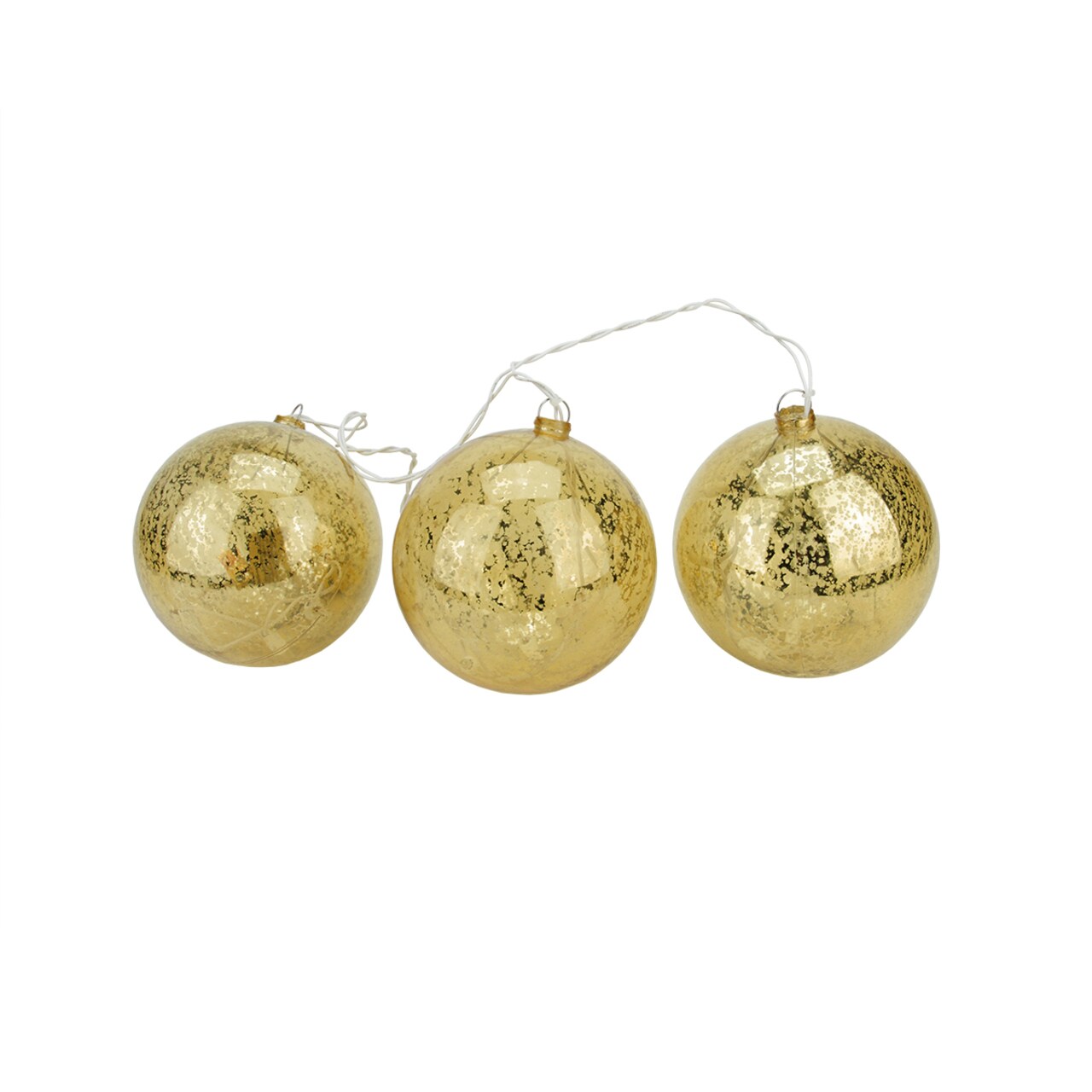 PENN Lighted Mercury Glass Finish Ball Christmas Ornaments - Gold - Clear Lights - Set of 3